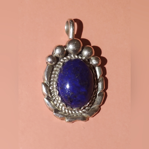 Vintage 925 signed Native Lapis Lazuli sterling silver pendant - Picture 4 of 4
